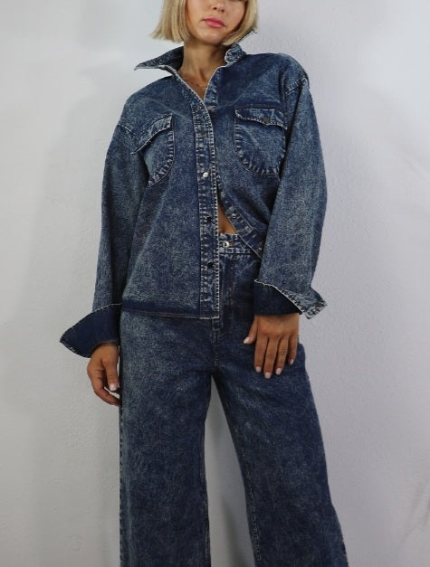 Washed Denim Shirts Jacket And Pant Set