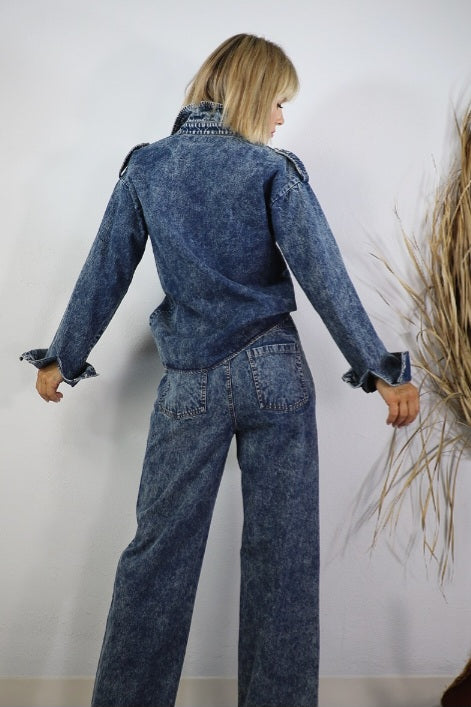 Washed Denim Shirts Jacket And Pant Set