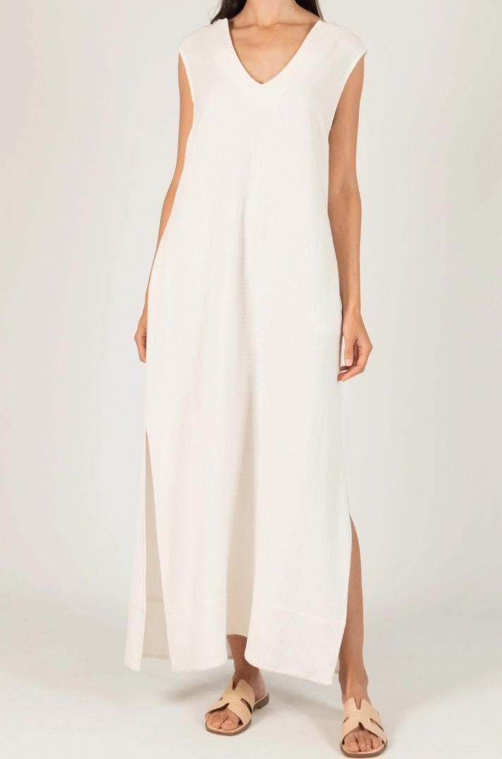 Sleeveless Linen Maxi Dress w/Side Slits