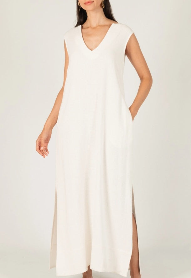 Sleeveless Linen Maxi Dress w/Side Slits